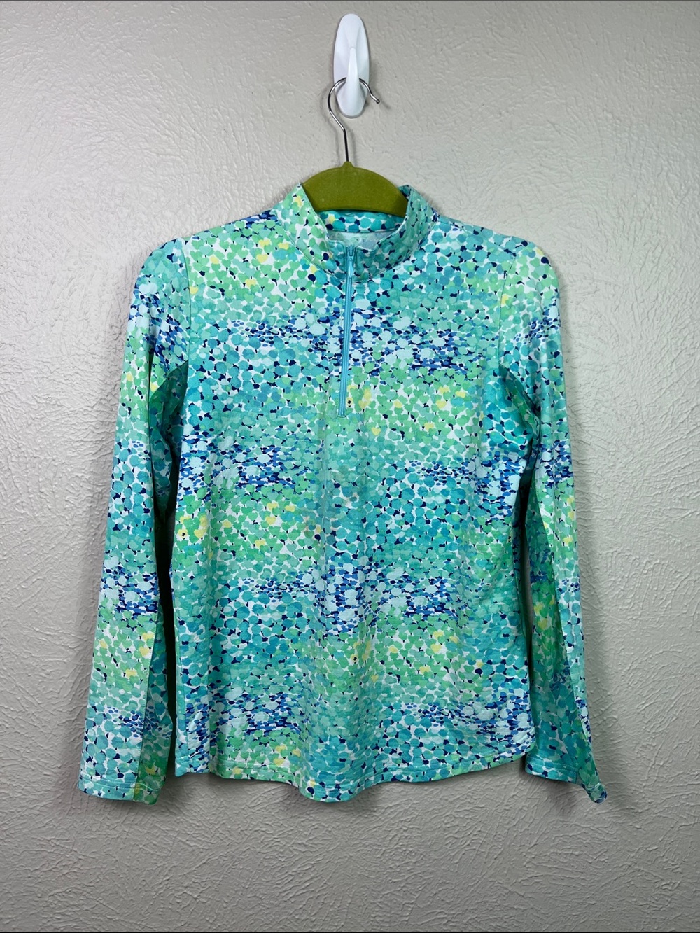 ICIKULS Green Blue Watercolor Print Long Sleeve 1/4 Zip Golf Tennis Top Small